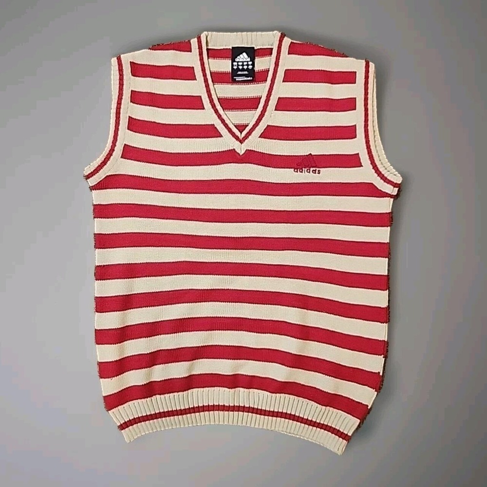 Adidas Golf Sweater Vest Men's Small Red Tan V Neck Acrylic